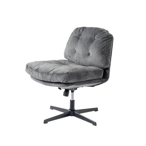 FURNISH 1 Freizeitstuhl, verstellbar, aus grauem Cord, mit gepolsterter Rückenlehne, für Zuhause oder Büro, drehbarer Liegestuhl mit dicken Kissen für Frisiertisch von FURNISH 1