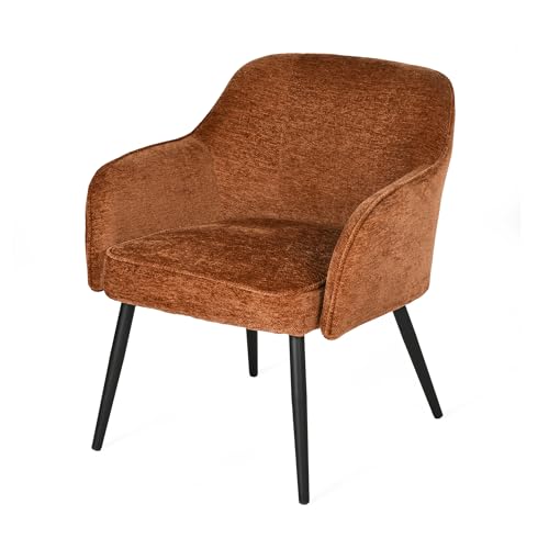 FURNISH 1 Karamellbrauner Sessel aus Chenille-Stoff, für Wohnzimmer, Schlafzimmer, skandinavischer Freizeit-Sessel mit Rückenlehne, dicke Sitzfläche, weiche Armlehnen für Entspannung von FURNISH 1