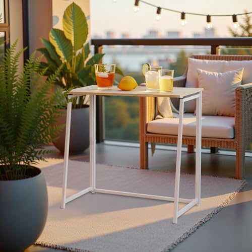 FURNISH 1 Klappbarer Balkontisch aus Eichenholz und Struktur aus weißem Metall, für Terrasse, Außenbar, Party, Klapptisch im skandinavischen Stil, für Balkon, Mahlzeiten, Getränke FURNISH 1 Klappbarer Balkontisch aus Eichenholz und Struktur aus weißem Metall, für Terrasse, Außenbar, Party, Klapptisch im skandinavischen Stil, für Balkon, Mahlzeiten, Getränke von FURNISH 1