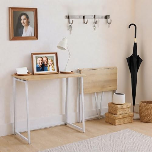 FURNISH 1 Klappbarer Konsolentisch aus Eichenholz, langlebig, für den Eingangsbereich, kompakt und faltbar, im skandinavischen Design, mit weißem Metallrahmen, für den täglichen Gebrauch an der Tür FURNISH 1 Klappbarer Konsolentisch aus Eichenholz, langlebig, für den Eingangsbereich, kompakt und faltbar, im skandinavischen Design, mit weißem Metallrahmen, für den täglichen Gebrauch an der Tür von FURNISH 1