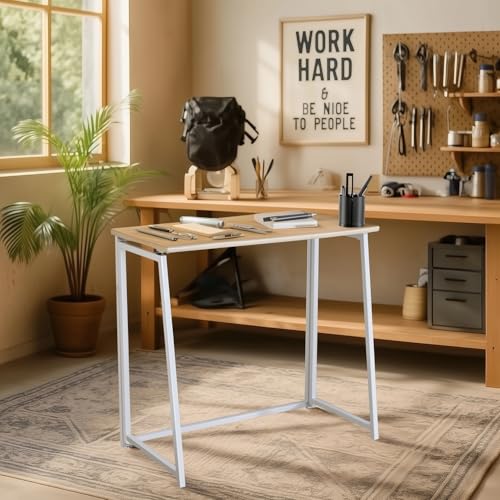 FURNISH 1 Klappbarer Tisch aus massivem Eichenholz und weißem Metallrahmen für Bastelprojekte zu Hause, tragbarer Klapptisch im skandinavischen Stil, für Zeichnungen von FURNISH 1