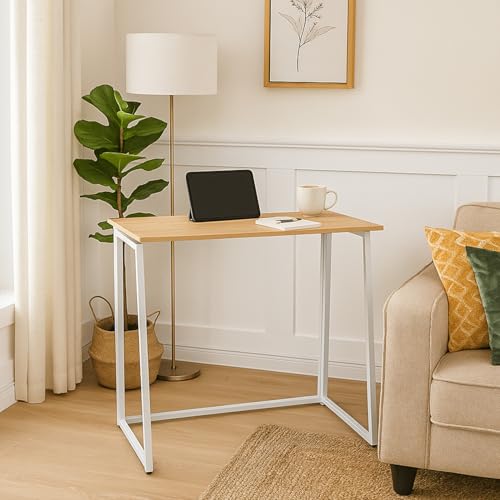 FURNISH 1 Klapptisch aus Eiche im skandinavischen Stil für den täglichen Gebrauch zu Hause, kompakter klappbarer Wohnzimmertisch mit weißem Metallrahmen, Höhe 74 cm FURNISH 1 Klapptisch aus Eiche im skandinavischen Stil für den täglichen Gebrauch zu Hause, kompakter klappbarer Wohnzimmertisch mit weißem Metallrahmen, Höhe 74 cm von FURNISH 1
