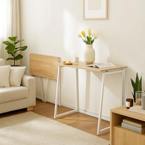 FURNISH 1 Klapptisch aus robustem Eichenholz und weißem Metallrahmen für kleine Räume, kompaktes zusammenklappbares Tischmöbel im skandinavischen Stil für den täglichen Gebrauch und zur Aufbewahrung FURNISH 1 Klapptisch aus robustem Eichenholz und weißem Metallrahmen für kleine Räume, kompaktes zusammenklappbares Tischmöbel im skandinavischen Stil für den täglichen Gebrauch und zur Aufbewahrung von FURNISH 1