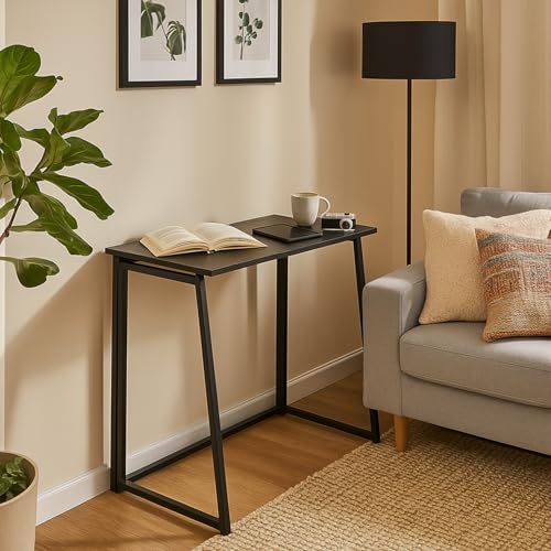 FURNISH 1 Schwarzer Klapptisch im Industriestil für den täglichen Gebrauch zu Hause, kompakter zusammenklappbarer Wohnzimmertisch mit robustem Metallrahmen, Höhe 74 cm von FURNISH 1
