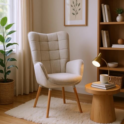 FURNISH 1 Sessel, Beige, mit bequemer gepolsterter Sitzfläche und dicker Rückenlehne, für Leseecke zu Hause, Sessel, hautfreundlicher Stoff, mit genähtem Design für eine tägliche Leseleitung von FURNISH 1