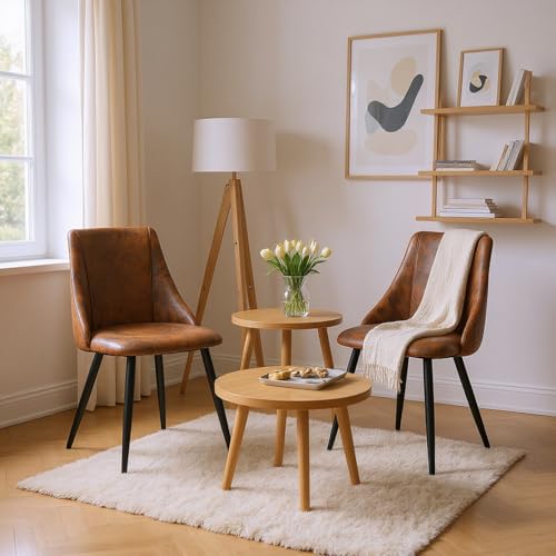 FURNISH 1 Set mit 2 Wohnzimmerstühlen aus braunem Wildlederimitat mit Rückenlehne für die Entspannung zu Hause, Freizeitstuhl im Industriestil, mit weich gepolsterter Sitzfläche, im Retro von FURNISH 1