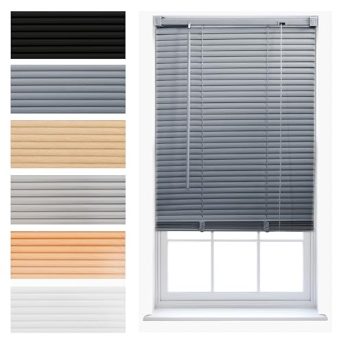 FURNISHED Jalousien für Fenster, einfache Montage, PVC-Vorhänge, zuschneidbar, für Zuhause, Küche, Fenster, Behandlung, Rollläden, 25 mm Lamellen, komplette kindersichere Beschläge, Grau, 175 x 210 cm von FURNISHED