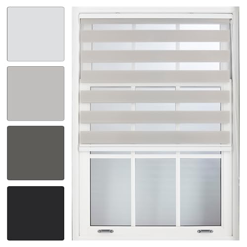 FURNISHED Tag und Nacht Rollos - Zebra-Rollo Dimm- oder lichtdurchlässiger Sicht-Rollos für Fenster und Türen, Zweilagiger Stoff, Grau, 50 B x 165 H cm von FURNISHED