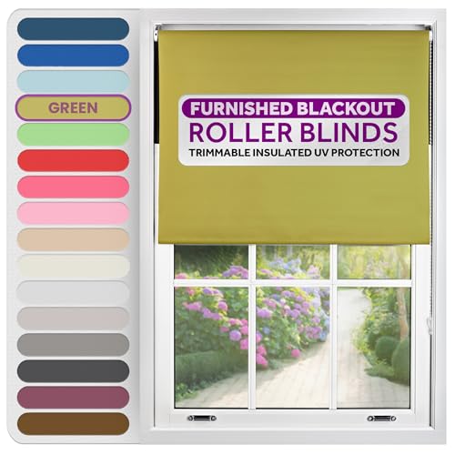 FURNISHED Rollos, Thermo-Verdunkelungsrollo – zuschneidbare, isolierte UV-Schutz, kindersicher, einfache Montage, Fensterjalousien für Zuhause und Büro, Grün, 190W x 210H cm von FURNISHED