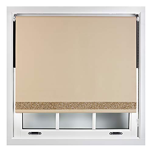 FURNISHED Verdunkelungsrollos mit glitzernder Kante – zuschneidbarer Thermo-UV-Schutzstoff, einfach zu montierende glitzernde Rollo für Fenster, Cappuccino 90W x 165H cm von FURNISHED