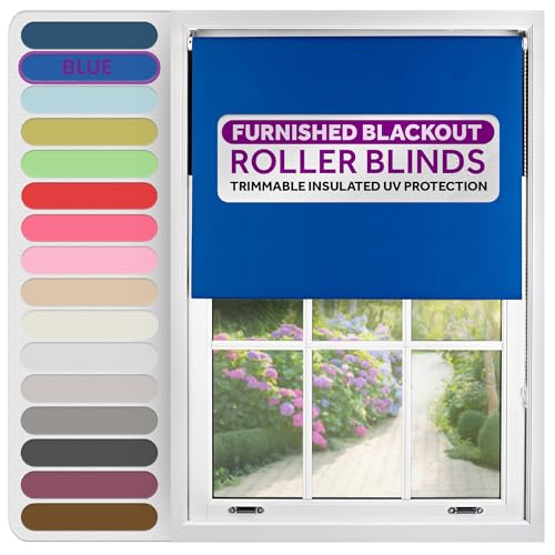 FURNISHED Rollos, Thermo-Verdunkelungsrollo – zuschneidbare, isolierte UV-Schutz, kindersicher, einfache Montage, Fensterjalousien für Zuhause und Büro, Blau, 200W x 210H cm von FURNISHED