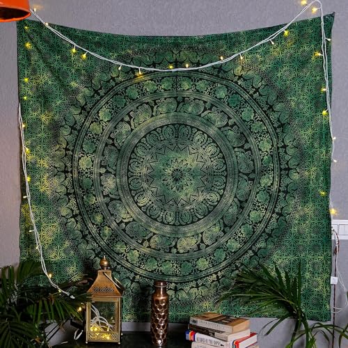 Wandteppich für Schlafzimmer – 127 x 152 cm, Mandala-Elefant-Wandbehang, Wandteppiche, grüne indische Baumwolle, Strandüberwurf, Boho-Bohemian-Hippie-Decke für Zuhause, Wohnzimmer, Dekoration von FURNISHFUL FINESSE