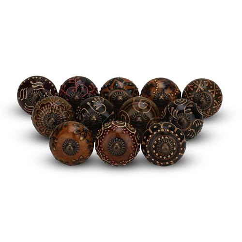 FURNISHFUL FINESSE Keramikknöpfe für Schrank, Kommode, Schublade und Möbel, handbemalt, antiker Boho-Schrankzugknopf, mehrfarbig, 12 Stück von FURNISHFUL FINESSE