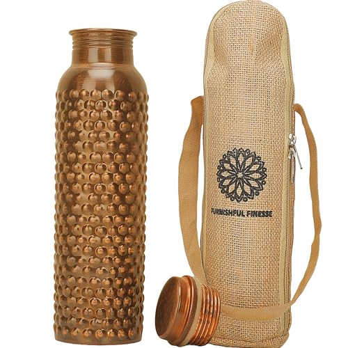 FURNISHFUL FINESSE Kupfer-Wasserflasche zum Trinken, 34 oz antike schwarze Wasserflasche aus reinem Kupfer – Reise-Wasserflasche für Fitnessstudio, Büro, Wandern, Outdoor – ayurvedische Wasserflasche von FURNISHFUL FINESSE