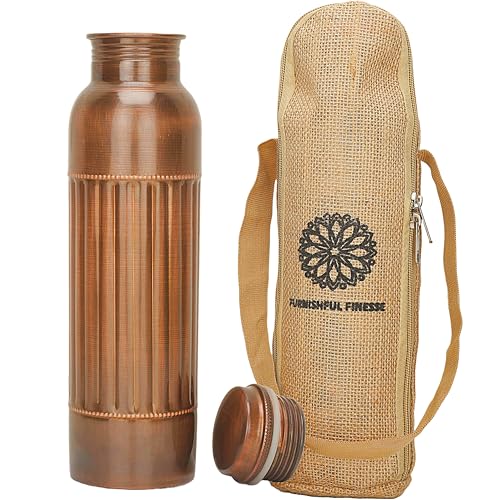 FURNISHFUL FINESSE Kupfer-Wasserflasche zum Trinken 32oz antike schwarze Diamant-Wasserflasche aus reinem Kupfer – Reise-Wasserflasche für Fitnessstudio, Büro, Wandern, Outdoor Wasserflasche von FURNISHFUL FINESSE