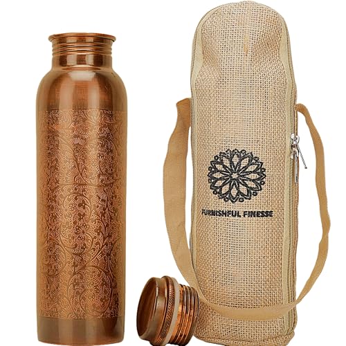 FURNISHFUL FINESSE Kupfer-Wasserflasche zum Trinken 34 oz antike schwarze Diamant-Wasserflasche aus reinem Kupfer, Reise Wasserflasche für Fitnessstudio Wandern ayurvedische Wasserflasche zum Trinken von FURNISHFUL FINESSE