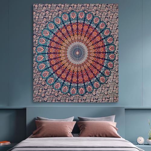 FURNISHFUL FINESSE Mandala Wandteppich Gold Blau Wandbehang Wandteppiche Boho Ombre Wandtuch für Dekor Zuhause und Wohnzimmer– 127 x 152 cm von FURNISHFUL FINESSE