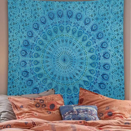 FURNISHFUL FINESSE Mandala Wandteppich Türkis Wandbehang Wandteppiche Boho Pfau Wandtuch für Dekor Zuhause und Wohnzimmer– 137 x 213 cm von FURNISHFUL FINESSE