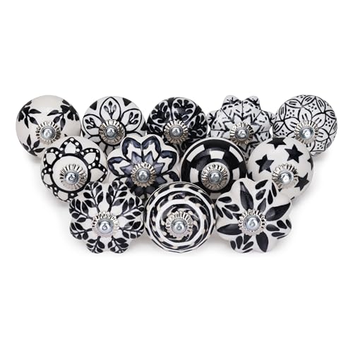 FURNISHFUL FINESSE Verschiedene schwarze Keramik-Schrankknöpfe für Schubladen, Küchenschränke, Schränke, Boho-Stil, mehrfarbig, dekorative Möbelbeschläge, Kommoden, 12er-Set, DKB-AST-010-P12 FURNISHFUL FINESSE Verschiedene schwarze Keramik-Schrankknöpfe für Schubladen, Küchenschränke, Schränke, Boho-Stil, mehrfarbig, dekorative Möbelbeschläge, Kommoden, 12er-Set, DKB-AST-010-P12 von FURNISHFUL FINESSE