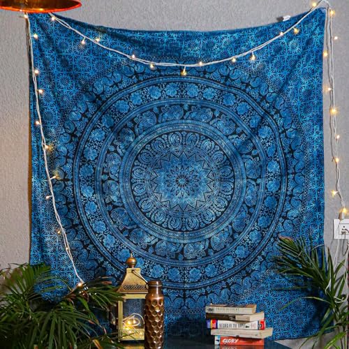 FURNISHFUL FINESSE Wandteppich für Schlafzimmer 76X102 cm,Mandala-Elefant-Wandbehang, Wandteppiche,blaue indische Baumwolle, Strandüberwurf,Bohemian-Hippie-Decke für Zuhause, Wohnzimmer, Dekoration von FURNISHFUL FINESSE