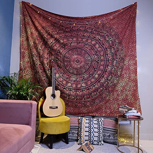 Orangefarbener Wandteppich, 137 x 213 cm, Mandala-Hippie-Elefant-Wandbehang, Wandteppiche aus indischer Baumwolle, Strandüberwurf, Boho-Bohemian-Hippie-Decke für Heim- und Wohnzimmerdekoration von FURNISHFUL FINESSE