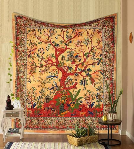 Wandteppich für Schlafzimmer, 127X152 cm, mehrfarbige Wandteppiche, Baum des Lebens, Wandbehang, Wandteppiche,Baumwolle, Strandüberwurf, Boho-Bohemian-Decke für Zuhause, Wohnzimmer, Dekoration von FURNISHFUL FINESSE