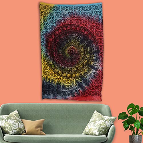 Wandteppich für Schlafzimmer, 76 x 102 cm, Mandala-Elefant, mehrfarbig, Wandteppich, indische Baumwolle, Strandüberwurf, Boho-Bohemian-Hippie-Decke für Zuhause, Wohnzimmer, Dekoration von FURNISHFUL FINESSE