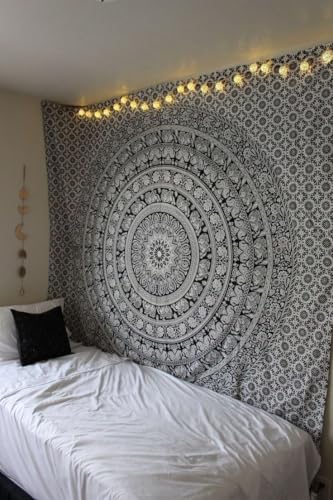 Wandteppich für Schlafzimmer, Hippie-Mandala, Schwarz-Weiß-Wandbehang für Schlafzimmer, 127X152 cm,Elefant,Baumwoll-Wandteppiche,Strandüberwurf, Bohemian-Decke für Zuhause,Wohnzimmer,Dekoration von FURNISHFUL FINESSE