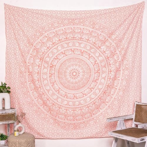 Wandteppich für Schlafzimmer, Hippie-Mandala, rosa Wandbehang für Schlafzimmer, 127X152 cm, Elefant, indische Baumwoll-Wandteppiche,Strandüberwurf, böhmische Decke für Zuhause, Wohnzimmer, Dekoration von FURNISHFUL FINESSE