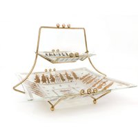 Retro 2 Abgestufte Glas Und Messing-Tablett-Set von FURNISHmeinc