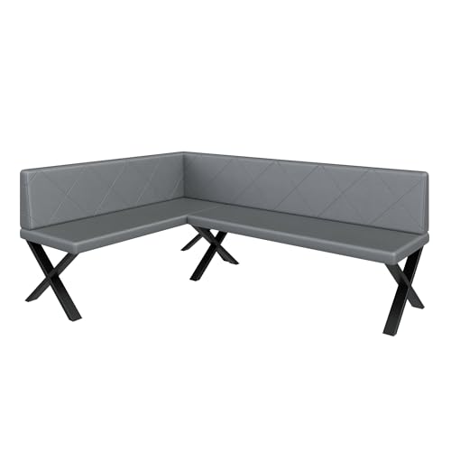 Eckbank Akiko Metal X - Eckbankgruppe für Ihrem Esszimmer, Küche modern, Sitzecke, Essecke. Perfekt für Küche, Büro und Rezeption. Solide und Starke Verarbeitung. (142x196-Links-Soft29) von FURNISTAR