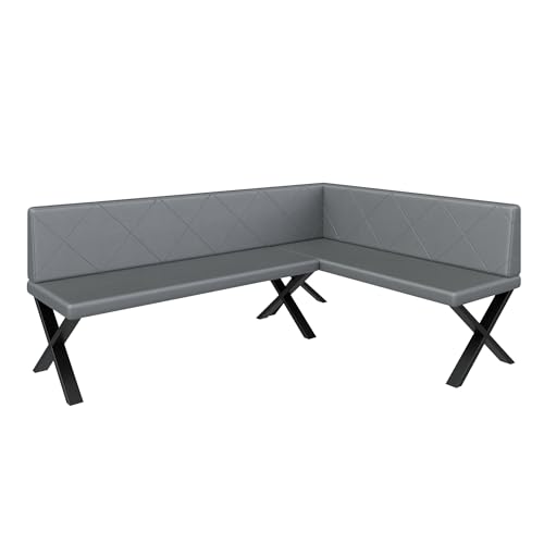 Eckbank Akiko Metal X - Eckbankgruppe für Ihrem Esszimmer, Küche modern, Sitzecke, Essecke. Perfekt für Küche, Büro und Rezeption. Solide und Starke Verarbeitung. (196x142-Rechts-Soft29) von FURNISTAR