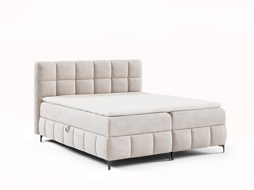 FURNISTAR Boxspringbett Cindy 160x200 mit Bettkästen und Topper | Doppelbett, Bonell-Matratze, Polsterbett, Bett, Bettgestell, Schlafzimmer - Beige von FURNISTAR