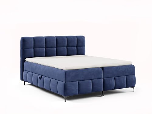FURNISTAR Boxspringbett Cindy 160x200 mit Bettkästen und Topper | Doppelbett, Bonell-Matratze, Polsterbett, Bett, Bettgestell, Schlafzimmer - Dunkelblau von FURNISTAR
