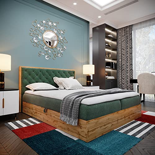 FURNISTAR Boxspringbett LOFT 3 Doppelbett - Das Perfekte Bett für Ihr Schlafzimmer. 140x220cm Mit Bonellmatratze, Bettkasten für Bettwäsche und Topper. Mit Kopfteil. (Grün, 140x220) von FURNISTAR