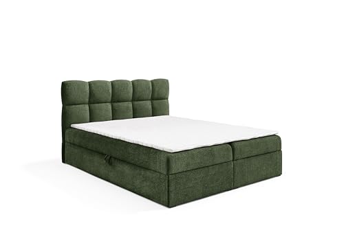FURNISTAR Boxspringbett Nelly 140x200 mit Bettkasten Bett aus Boucle-Stoff mit Topper und Bonellmatratze Polsterbett Familienbett modernes Schlafzimmer - Flaschengrün von FURNISTAR