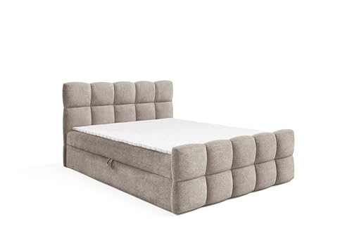 FURNISTAR Boxspringbett Nelly Premium 120x200 mit Bettkasten Bett aus Boucle-Stoff mit Topper und Bonellmatratze Polsterbett Familienbett modernes Schlafzimmer - Taupe von FURNISTAR