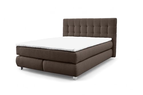 FURNISTAR Echtes Boxspringbett Blake mit Pocketmatratze und Bonellmatratze Familienbett mit Topper und Taschenmatratze Bett mit 2 Matratzen Polsterbett Schlafzimmer (140x200, Braun) von FURNISTAR