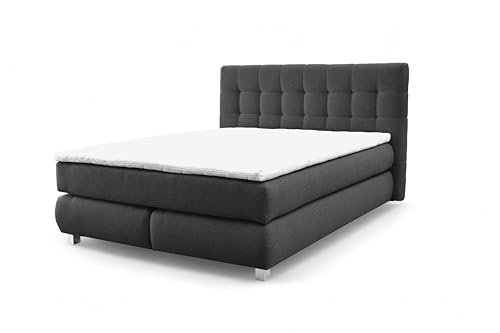 FURNISTAR Echtes Boxspringbett Blake mit Pocketmatratze und Bonellmatratze Familienbett mit Topper und Taschenmatratze Bett mit 2 Matratzen Polsterbett Schlafzimmer (140x200, Schwarz) von FURNISTAR