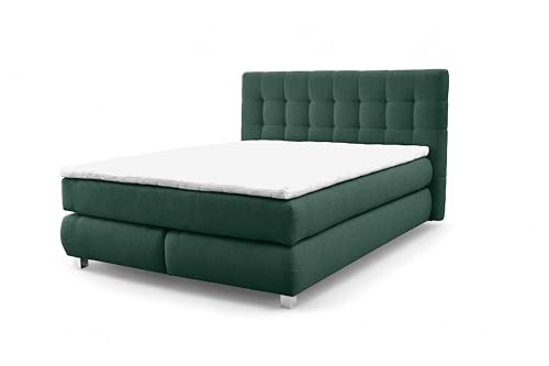 FURNISTAR Echtes Boxspringbett Blake mit Pocketmatratze und Bonellmatratze Familienbett mit Topper und Taschenmatratze Bett mit 2 Matratzen Polsterbett Schlafzimmer (180x200, Flaschengrün) von FURNISTAR