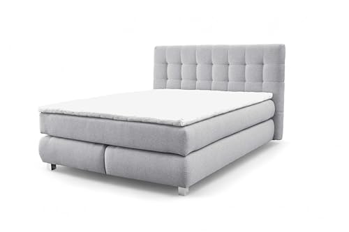 FURNISTAR Echtes Boxspringbett Blake mit Pocketmatratze und Bonellmatratze Familienbett mit Topper und Taschenmatratze Bett mit 2 Matratzen Polsterbett Schlafzimmer (180x200, Hellgrau) von FURNISTAR