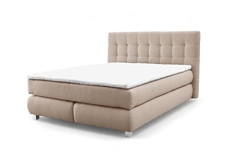 FURNISTAR Echtes Boxspringbett Blake mit Pocketmatratze und Bonellmatratze Familienbett mit Topper und Taschenmatratze Bett mit 2 Matratzen Polsterbett Schlafzimmer (200x200, Beige) von FURNISTAR