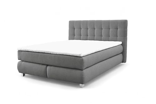 FURNISTAR Echtes Boxspringbett Blake mit Pocketmatratze und Bonellmatratze Familienbett mit Topper und Taschenmatratze Bett mit 2 Matratzen Polsterbett Schlafzimmer (220x200, Grau) von FURNISTAR