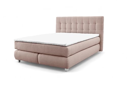 FURNISTAR Echtes Boxspringbett Blake mit Pocketmatratze und Bonellmatratze Familienbett mit Topper und Taschenmatratze Bett mit 2 Matratzen Polsterbett Schlafzimmer (220x200, Puderrosa) von FURNISTAR
