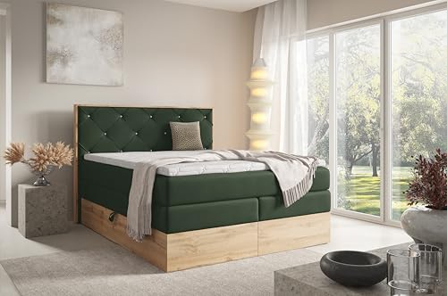 FURNISTAR Echtes Boxspringbett LOFT IV Premium 140x200 mit 7-Zonen Taschenfederkern Matratze und Bettkasten - Familienbett mit Topper Stauraum Wotan Eiche Platte Polsterbett Hotelbett - Dunkelgrün FURNISTAR Echtes Boxspringbett LOFT IV Premium 140x200 mit 7-Zonen Taschenfederkern Matratze und Bettkasten - Familienbett mit Topper Stauraum Wotan Eiche Platte Polsterbett Hotelbett - Dunkelgrün von FURNISTAR