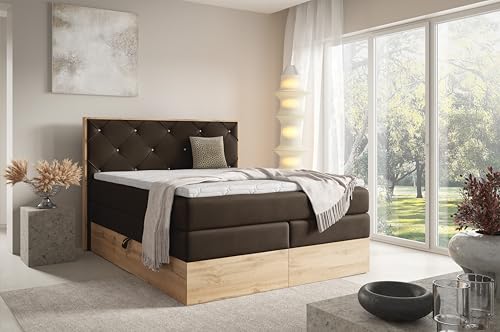 FURNISTAR Echtes Boxspringbett LOFT IV Premium 160x200 mit 7-Zonen Taschenfederkern Matratze und Bettkasten - Familienbett mit Topper Stauraum Wotan Eiche Platte Polsterbett Hotelbett - Braun FURNISTAR Echtes Boxspringbett LOFT IV Premium 160x200 mit 7-Zonen Taschenfederkern Matratze und Bettkasten - Familienbett mit Topper Stauraum Wotan Eiche Platte Polsterbett Hotelbett - Braun von FURNISTAR
