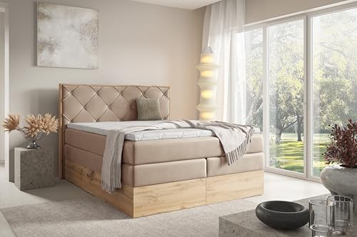 FURNISTAR Echtes Boxspringbett LOFT IV Premium 160x200 mit 7-Zonen Taschenfederkern Matratze und Bettkasten - Familienbett mit Topper Stauraum Wotan Eiche Platte Polsterbett Hotelbett - Cappuccino FURNISTAR Echtes Boxspringbett LOFT IV Premium 160x200 mit 7-Zonen Taschenfederkern Matratze und Bettkasten - Familienbett mit Topper Stauraum Wotan Eiche Platte Polsterbett Hotelbett - Cappuccino von FURNISTAR