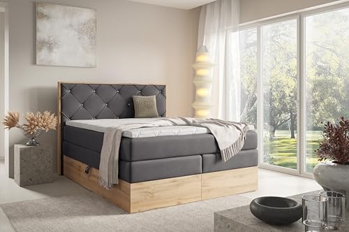 FURNISTAR Echtes Boxspringbett LOFT IV Premium 160x200 mit 7-Zonen Taschenfederkern Matratze und Bettkasten - Familienbett mit Topper Stauraum Wotan Eiche Platte Polsterbett Hotelbett - Dunkelgrau FURNISTAR Echtes Boxspringbett LOFT IV Premium 160x200 mit 7-Zonen Taschenfederkern Matratze und Bettkasten - Familienbett mit Topper Stauraum Wotan Eiche Platte Polsterbett Hotelbett - Dunkelgrau von FURNISTAR