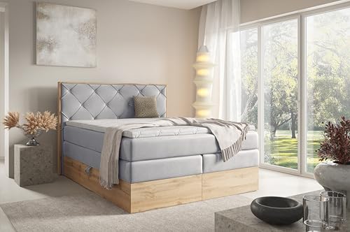 FURNISTAR Echtes Boxspringbett LOFT IV Premium 160x200 mit 7-Zonen Taschenfederkern Matratze und Bettkasten - Familienbett mit Topper Stauraum Wotan Eiche Platte Polsterbett Hotelbett - Hellgrau FURNISTAR Echtes Boxspringbett LOFT IV Premium 160x200 mit 7-Zonen Taschenfederkern Matratze und Bettkasten - Familienbett mit Topper Stauraum Wotan Eiche Platte Polsterbett Hotelbett - Hellgrau von FURNISTAR