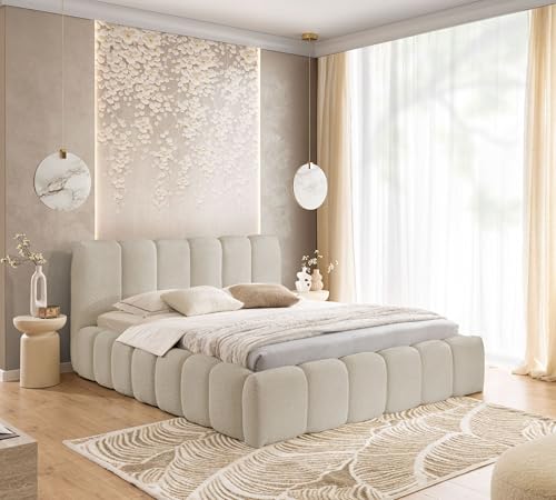 FURNISTAR Polsterbett MIA mit Bettkasten, Bett 200x200, Bubble Bett, Doppelbett mit Stauraum und Lattenrost, Boxspringbett-Optik, ohne Matratze, Schlafzimmer - Beige FURNISTAR Polsterbett MIA mit Bettkasten, Bett 200x200, Bubble Bett, Doppelbett mit Stauraum und Lattenrost, Boxspringbett-Optik, ohne Matratze, Schlafzimmer - Beige von FURNISTAR